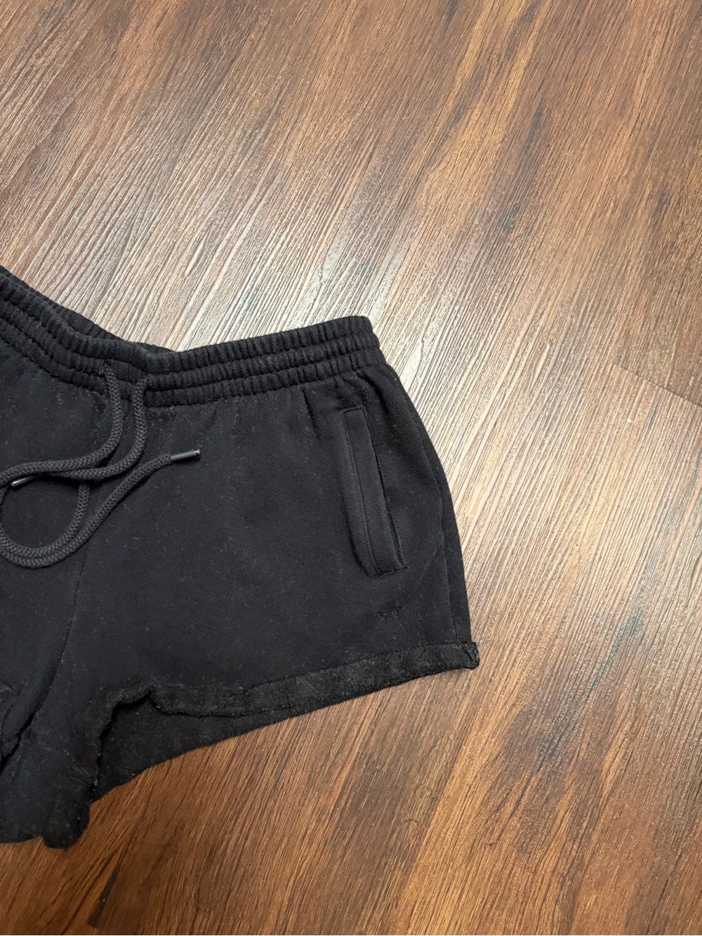 PINK Victoria's Secret Campus Fleece Rolled Hem Black Drawstring Lounge Shorts - Picture 3 of 7